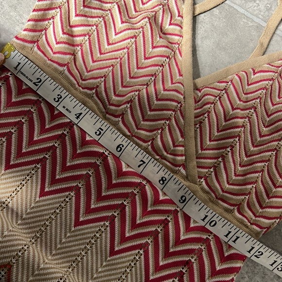 Bebe fuschia/tan chevron knit lined slip maxi dress size M crochet sleeveless - Picture 8 of 11